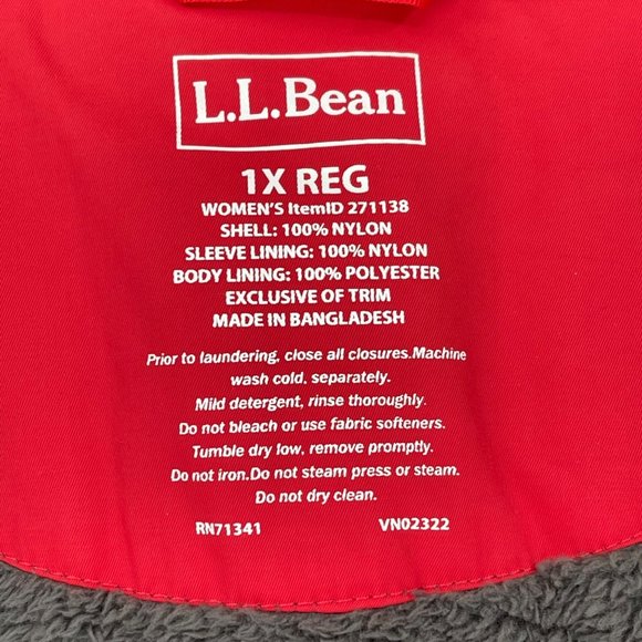 L.L. Bean Winter Warmer Jacket Fleece Lined Hooded Red 271138 Women 1X Regular - Picture 7 of 12